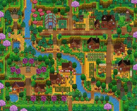 🌲My hilltop farm layout , house interior and town design! | Stardew ...