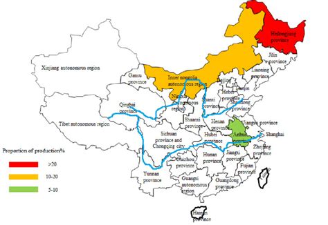 Distribution of soybean production in China (data based on last 3 years ...