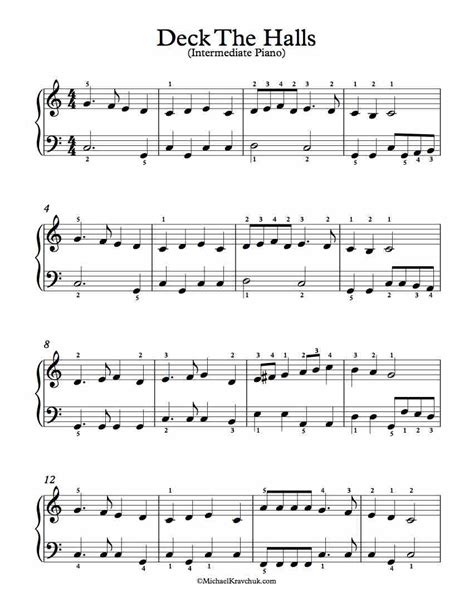 Free Piano Arrangement Sheet Music – Deck The Halls – Michael Kravchuk