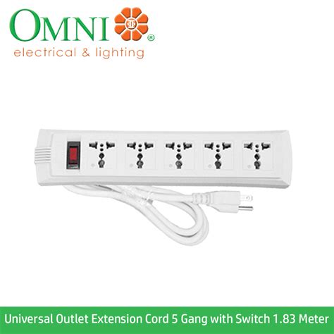 OMNI Universal Outlet Extension Cord 5 Gang with Switch 1.83 Meter Cord Length 2,500W 10A 250V ...