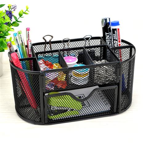 9 Storage Multi functional Mesh Metal Desk Organizer Pen Holder ...