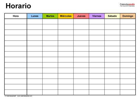 Horarios en formatos Word, Excel y PDF - Calendarpedia.com