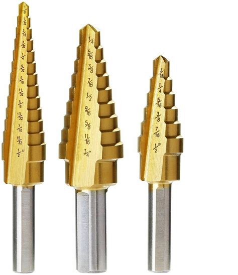 3pc Step Drill Bit Set Unibit Titanium HSS 28 Sizes Industrial Reamer ...