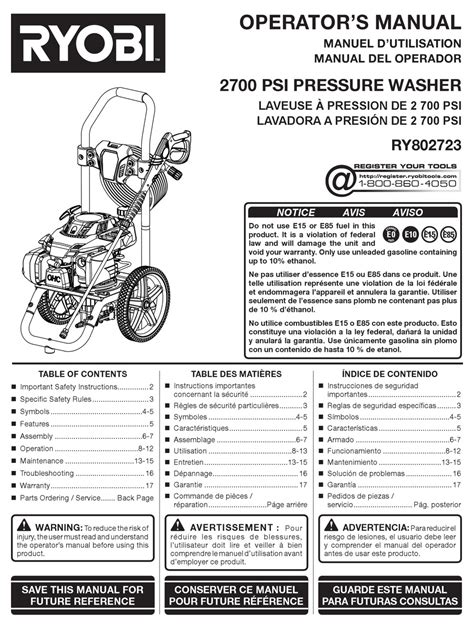 RYOBI RY802723 OPERATOR'S MANUAL Pdf Download | ManualsLib