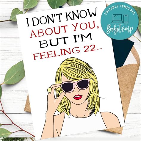 Taylor Swift Im Feeling 22 Birthday Card to Print at Home DIY ...