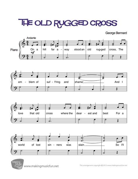 The Old Rugged Cross | Easy Piano Sheet Music (Digital Print) | Easy piano sheet music, Sheet ...