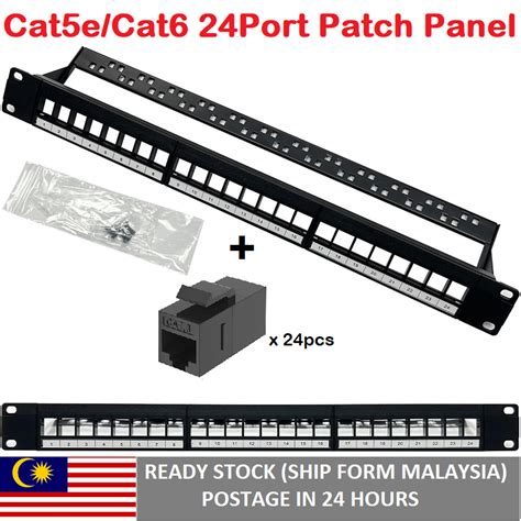 Cat5/Cat6 24 Port Blank Keystone Patch Panel - 19" Metal Rackmount Frame - 1U Patch Panel for ...