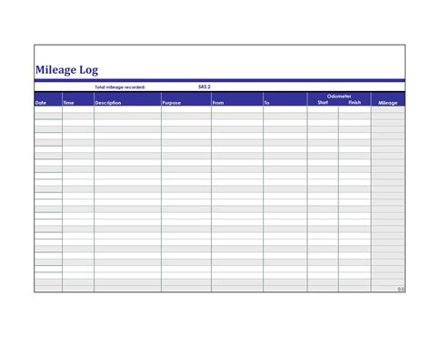 Printable Mileage Log Template