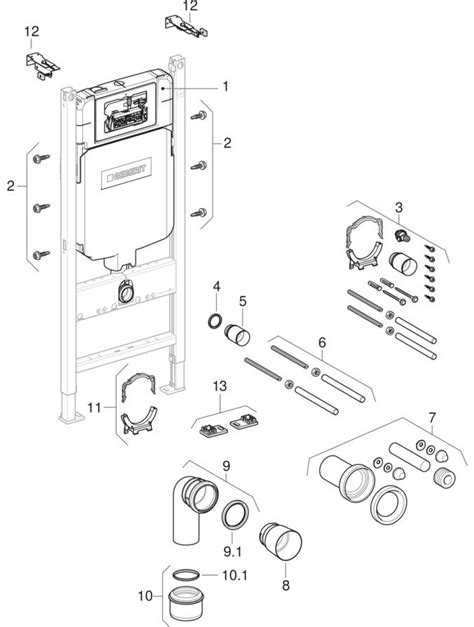 Spare parts for: Geberit Duofix elements for wall-hung WC, with Alpha concealed cistern 8 cm ...