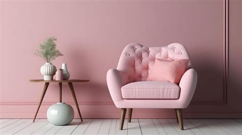 Premium AI Image | A pink chair in a living room with a plant on the ...