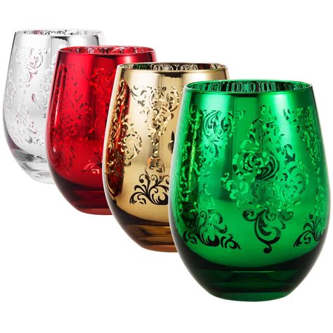 MyGift Metallic Multi-color Christmas Themed Stemless Wine Glasses, Set of 4 - Walmart.com