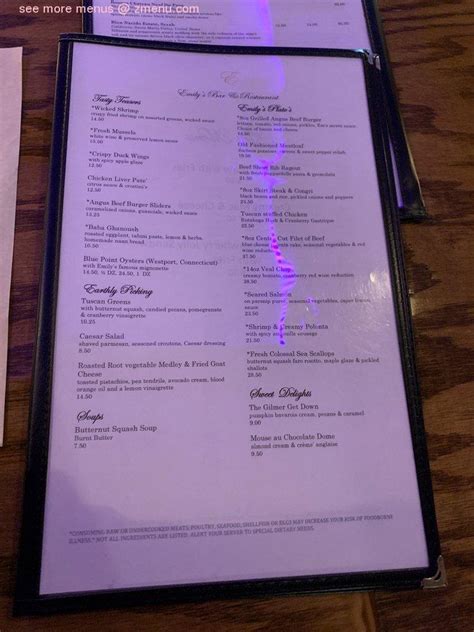 Menu at Emily's Bar & Restaurant, Ellijay