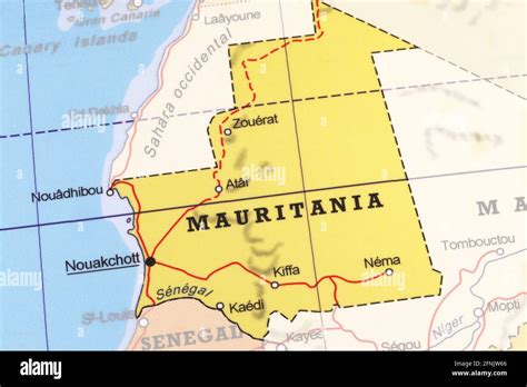 Map of Mauritania highlighted from the outline Stock Photo - Alamy