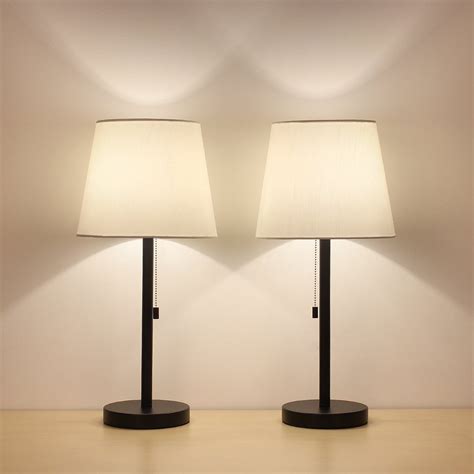 HAITRAL Bedside Table Lamps Set of 2 - Black and White Modern Desk Lamps for Bedroom, Dorm ...