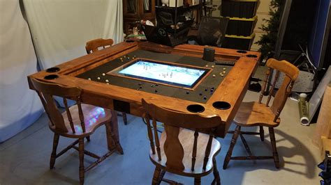 [OC] Finally finished our new d&d table! Complete with an inlayed TV ...