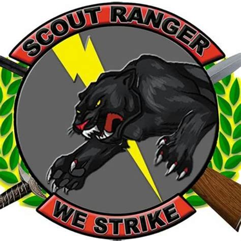 the logo for scout ranger we strike, with a black panther holding a ...