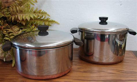 Vintage Revere Ware Copper Bottom Pots Pans Teapot Kitchen Cookware ...