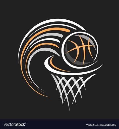 Vector logo for Basketball, decorative badge with basketball ball flying on trajectory in basket ...