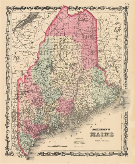 1862 Johnson's Map of Maine in 2022 | Maine map, Map print, Old map