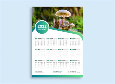 Wall Calendar Template Design 2022 One Page Wall Calendar 2022 Template ...