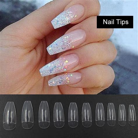 100pcs Ballerina Coffin Half Cover Acrylic False Nails Artificial ...