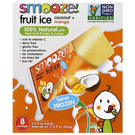 Smooze Fruit Ice, Coconut + Mango 8 Ea | Snack Bars, Fruit Snacks ...