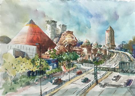 Sunway Pyramid Watercolour by Brian Tai | Watercolor, Painting, Pyramids