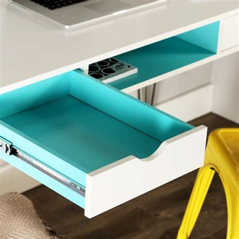 48-inch Color Accent Desk - Aqua Blue Desk Storage, Storage Spaces, Mid Century Modern Colors ...
