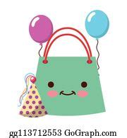 9 Birthday Kawaii Bag Party Hat Balloons Clip Art | Royalty Free - GoGraph