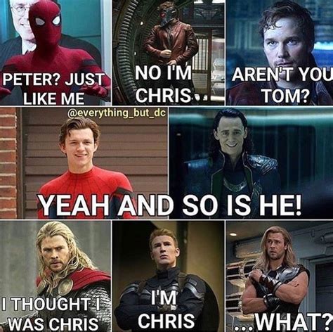 The peters, chrises and Toms. Collect them all. Avengers Humor, Marvel ...