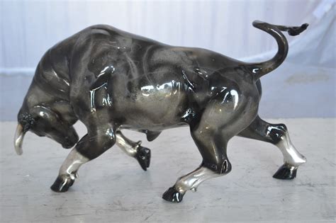 Charging Bull Bronze Statue - Size: 15"L x 5"W x 8"H. - NiFAO