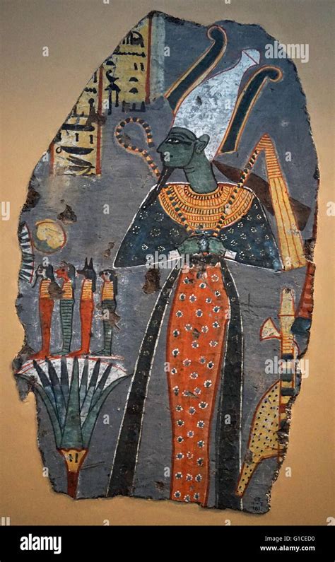 Fragment of a fresco depicting the Egyptian God Osiris, god of the afterlife, the underworld ...