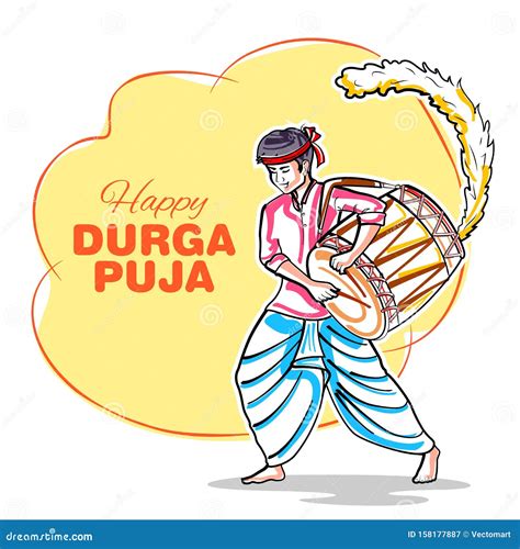 Man Playing Dhak Dhol Of Bengal For Durga Puja Cartoon Vector | CartoonDealer.com #76845755