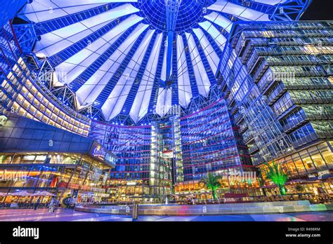 Famous Sony Center at Potsdamer Platz illuminated at night in Berlin, Germany Stock Photo - Alamy