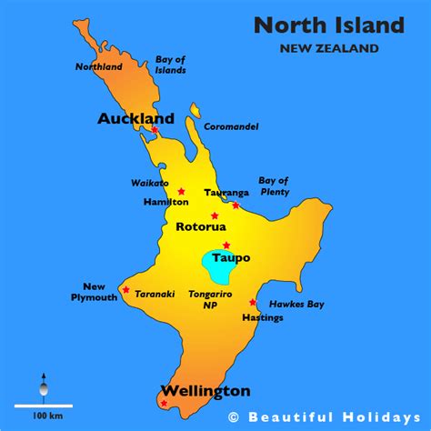 North Island New Zealand Map - ToursMaps.com