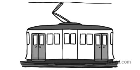 Tram Black and White Illustration - Twinkl