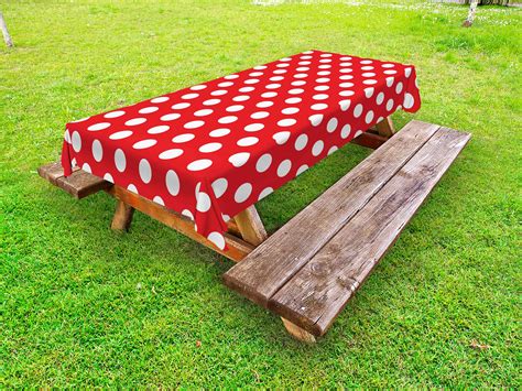 Retro Outdoor Tablecloth, 50s 60s Iconic Pop Art Style Big White Polka ...