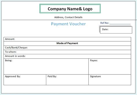 Payment Voucher Format in Word | Cash | Bank | Advance