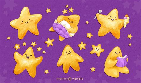 Adorable Star Characters Illustration Set Vector Download