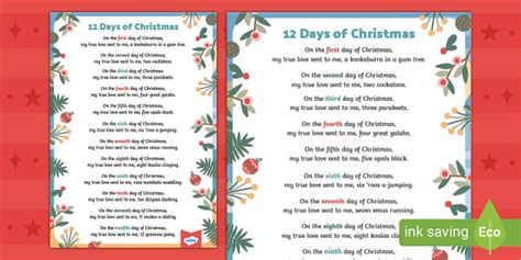 12 Days of Christmas Lyrics in Australia Poster | Twinkl