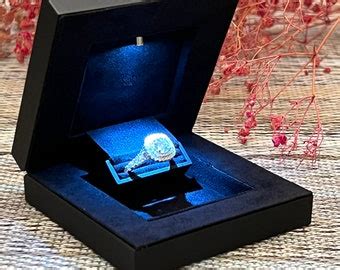 Engagement Ring Box, Proposal Ring Box, Wedding Ring Box, Unique Ring Box With Light, Velvet ...