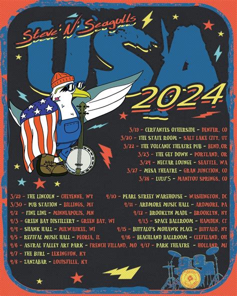 Steve 'N' Seagulls USA 2024 Tour Poster sold by Tally Sinful | SKU 115289945 | 35% OFF Printerval