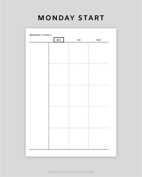 Printable Minimalist Monthly Planner, Undated Two Pages Calendar PDF ...