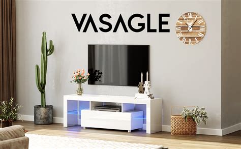 VASAGLE TV cabinet for TVs up to 60 inches, large TV table, TV cabinet, TV shelf with LED ...