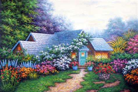 Summer Cottage in the Hills,oil paintings on canvas