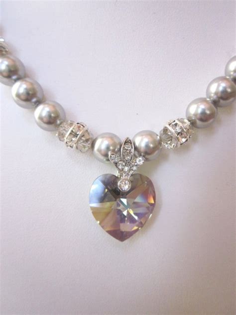 Swarovski Pearl and Crystal Necklace Light Gray Swarovski