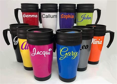 Personalised Custom Plastic Travel Mug with Lid and Handle(See Details for Glitter or Rose Gold ...