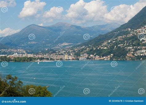 Lugano view from the lake stock photo. Image of bank - 22345678