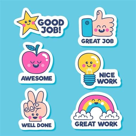 Free Vector | Hand drawn good job stickers pack | Teacher stickers ...