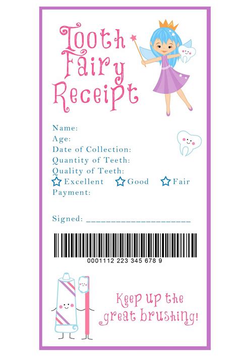 Printable Pink Tooth Fairy Letter and Receipt Lost Tooth Chart ...